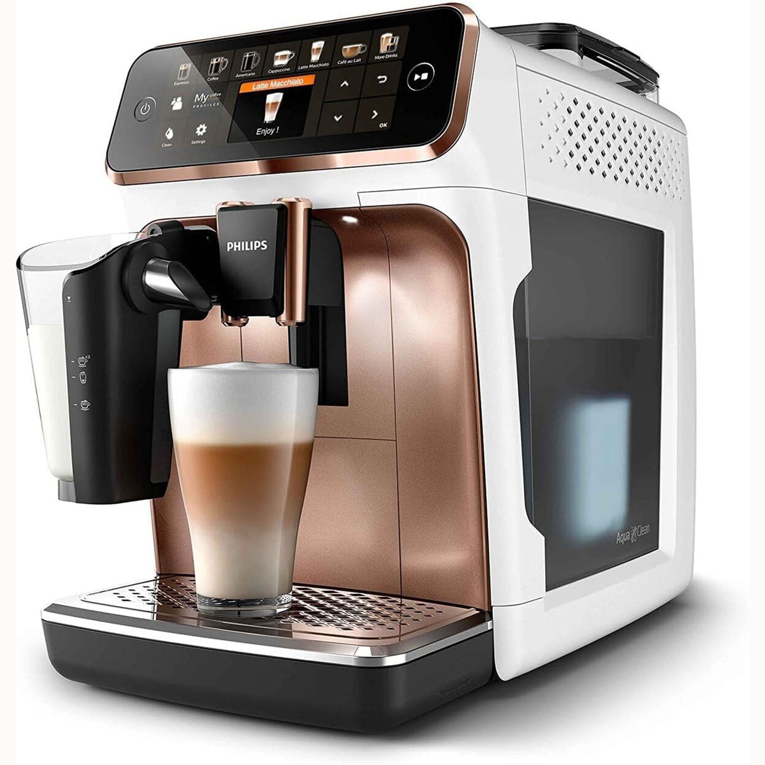 PHILIPS Kaffeevollautomat 5400 Series EP5443/70 LatteGo 12 Kaffeespezialitäten und 4 Benutzerprofilen weiß/roségold